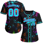 Custom Colorful Graffiti Pattern Aqua Authentic Baseball Jersey
