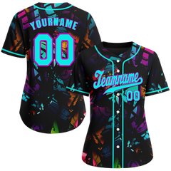 Custom Colorful Graffiti Pattern Aqua Authentic Baseball Jersey