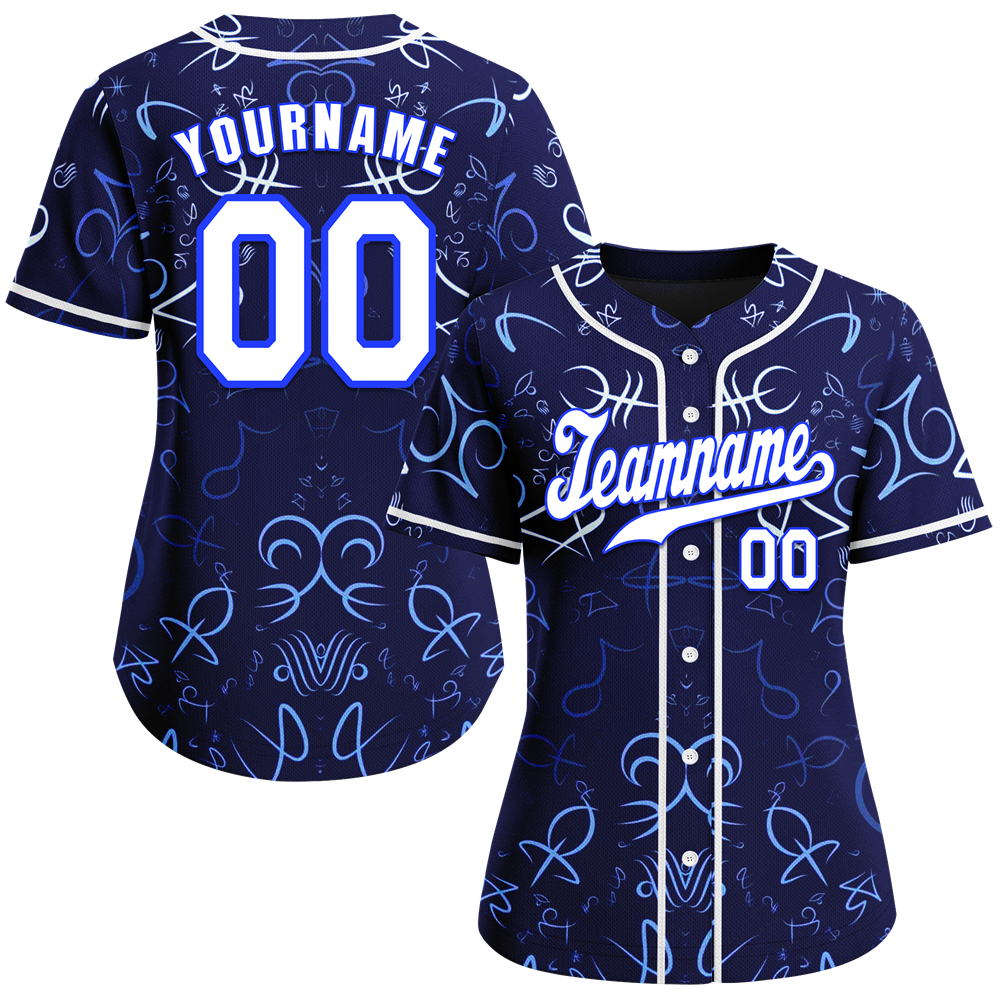 Custom Blue Graffiti Pattern White Authentic Baseball Jersey