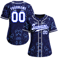 Custom Blue Graffiti Pattern White Authentic Baseball Jersey