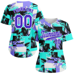 Custom Aqua Graffiti Pattern Blue Authentic Baseball Jersey