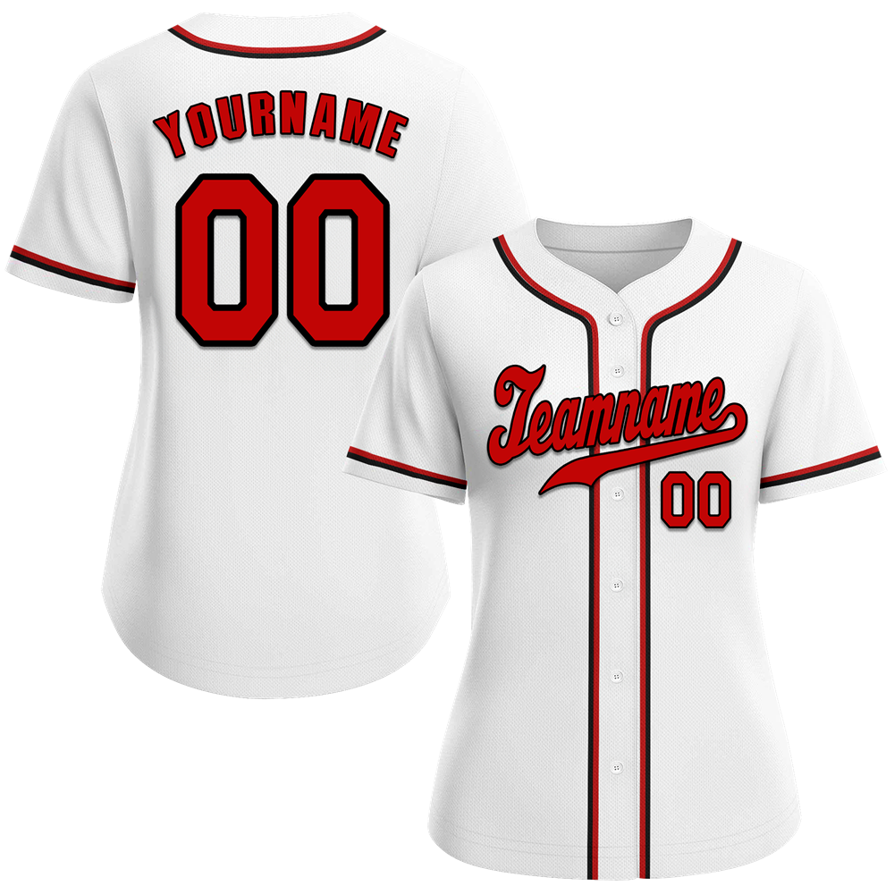 Custom White Classic Style Red Authentic Baseball Jersey