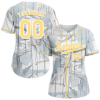Custom Grey Graffiti Pattern Yellow Authentic Baseball Jersey