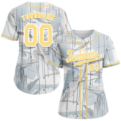 Custom Grey Graffiti Pattern Yellow Authentic Baseball Jersey