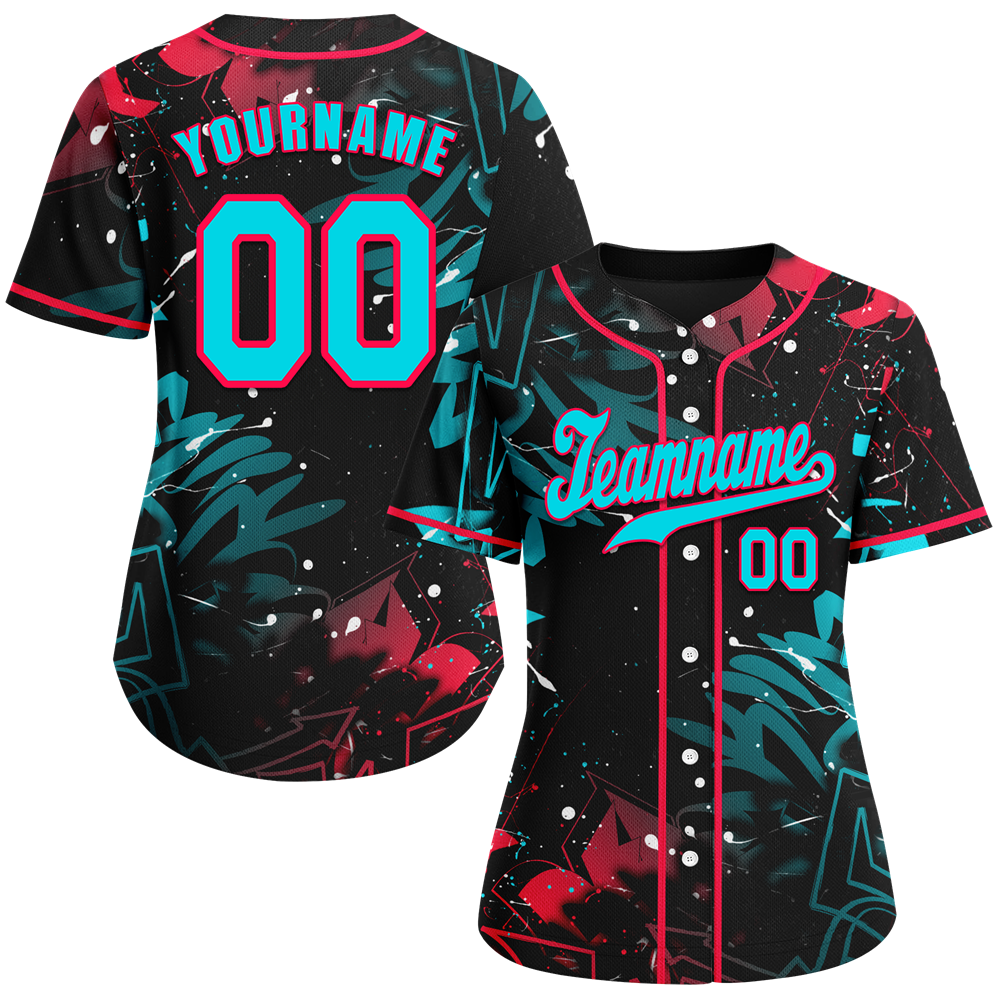 Custom Colorful Graffiti Pattern Aqua Authentic Baseball Jersey