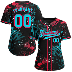 Custom Colorful Graffiti Pattern Aqua Authentic Baseball Jersey