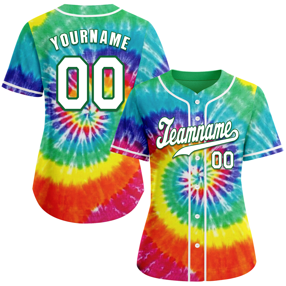 Custom Red Green Tie Dye White Authentic Baseball Jersey BSBJ0a-bc0fbea