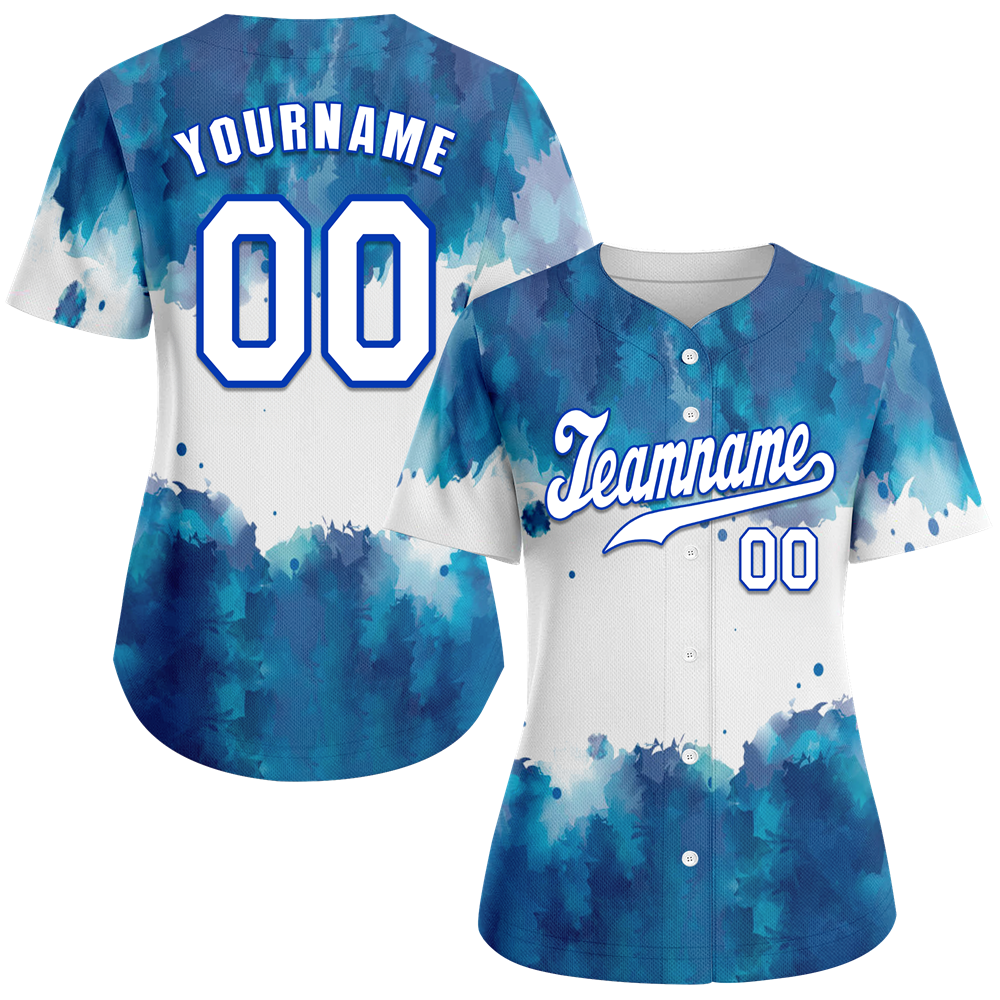 Custom Blue White Tie Dye White Authentic Baseball Jersey BSBJ0a-bc0fbe7