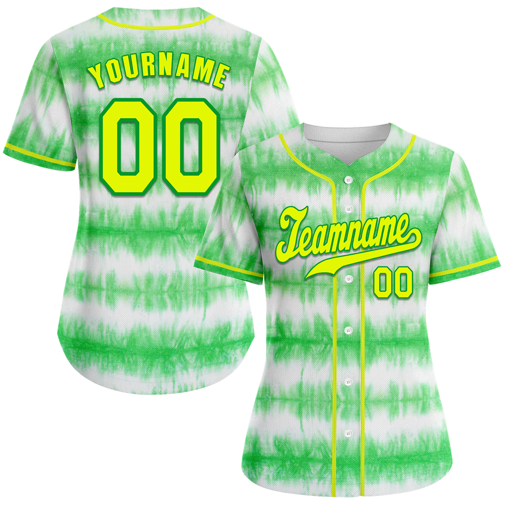 Custom Green Tie Dye Yellow Authentic Baseball Jersey BSBJ0a-bc0fbfb