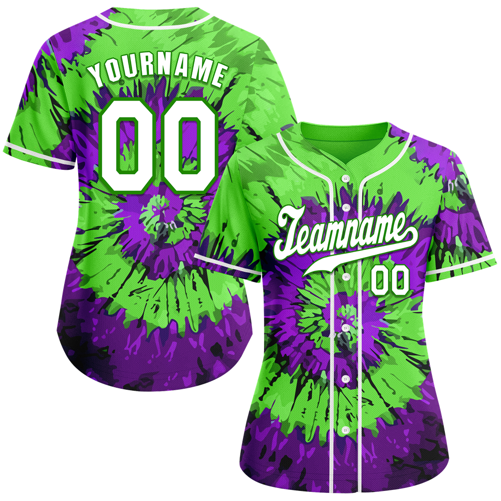 Custom Green Purple Tie Dye White Authentic Baseball Jersey BSBJ0a-bc0fbfe