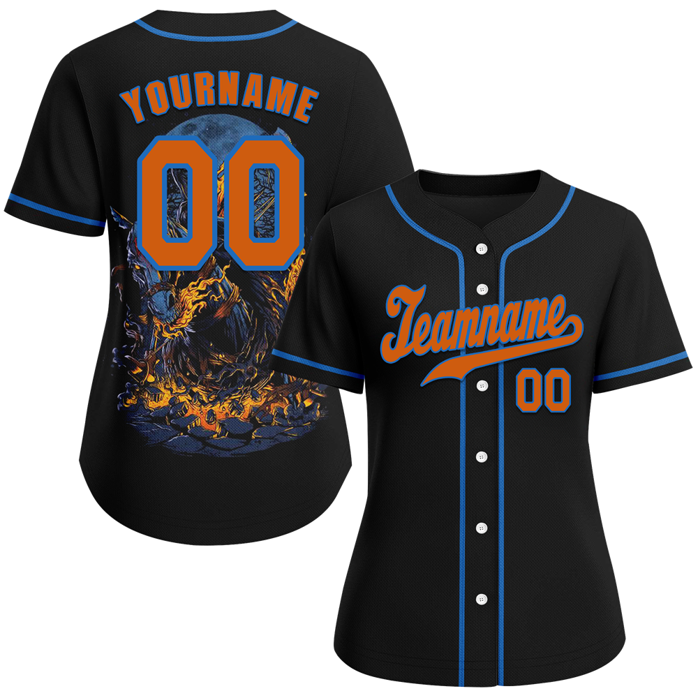 Custom Black Skull Fashion Orange Authentic Baseball Jersey BSBJ0a-bc0fb9b