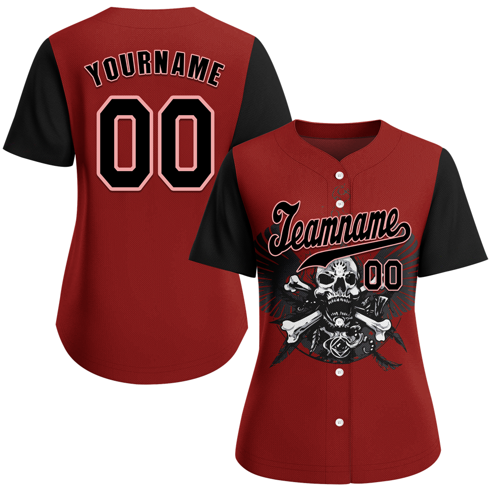 Custom Red Black Skull Fashion Black Authentic Baseball Jersey BSBJ0a-bc0fb9e