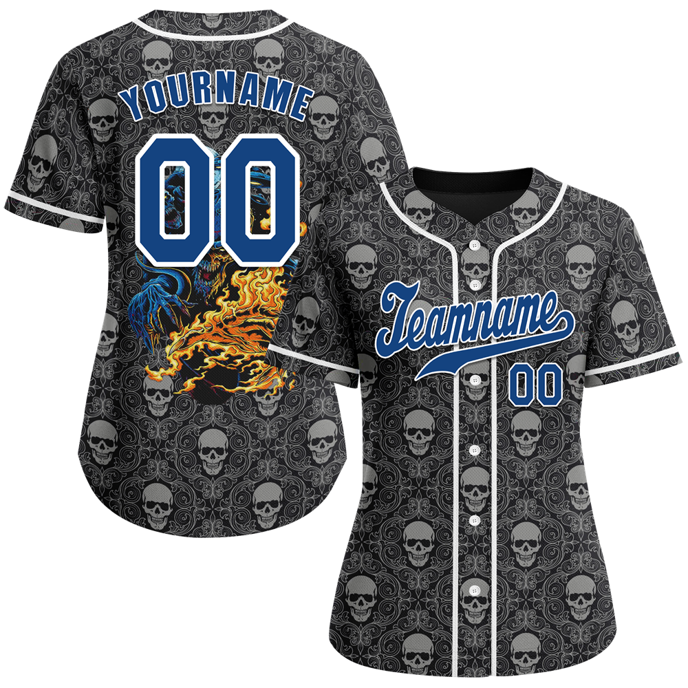 Custom Grey Skull Fashion Blue Authentic Baseball Jersey BSBJ0a-bc0fb9f