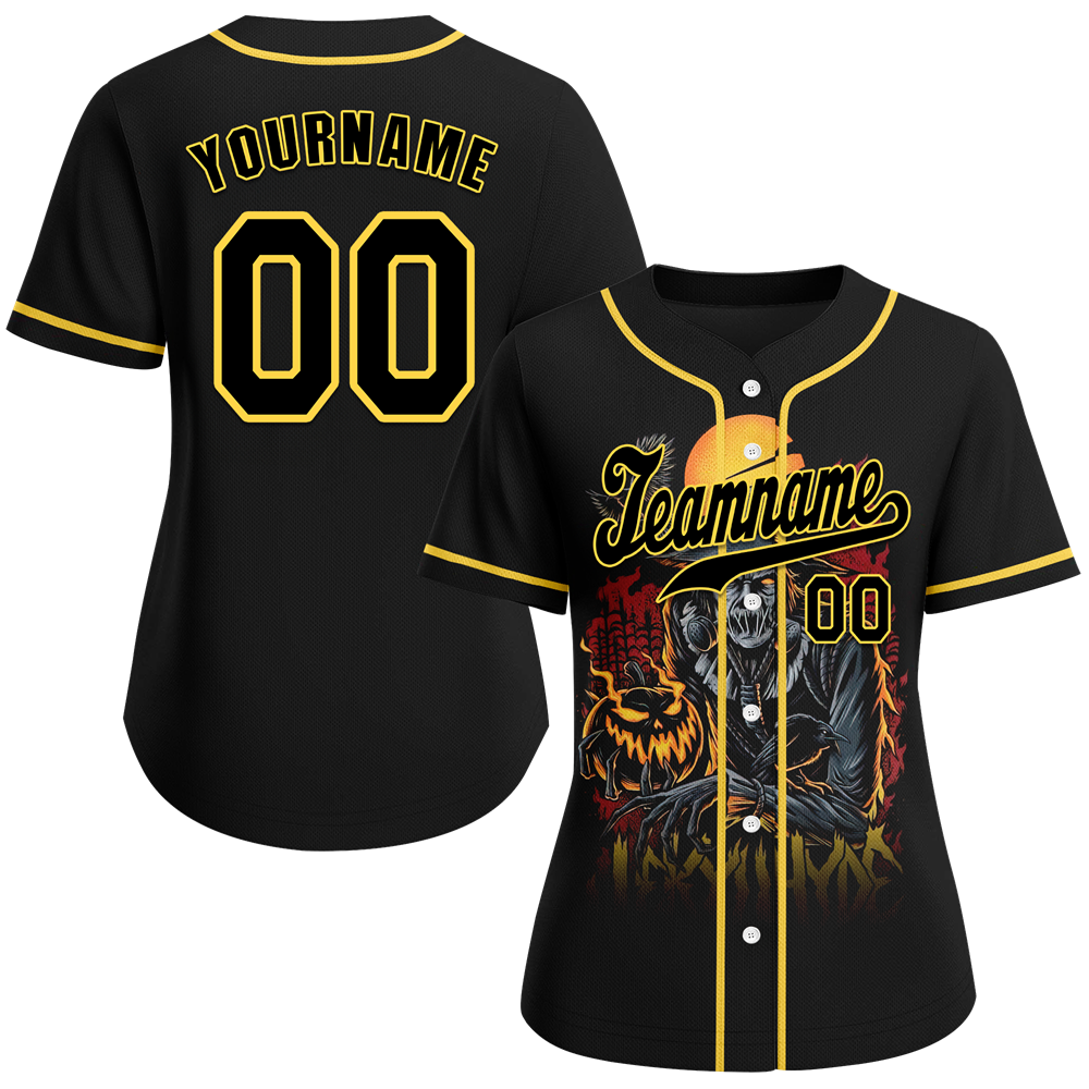 Custom Black Yellow Skull Fashion Black Authentic Baseball Jersey BSBJ0a-bc0fb98
