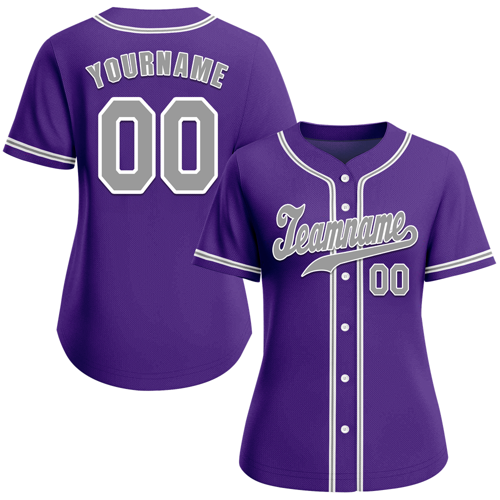 Custom Purple Classic Style Grey Authentic Baseball Jersey
