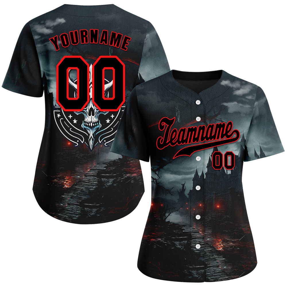 Custom Black Skull Fashion Black Authentic Baseball Jersey BSBJ0a-bc0fc00