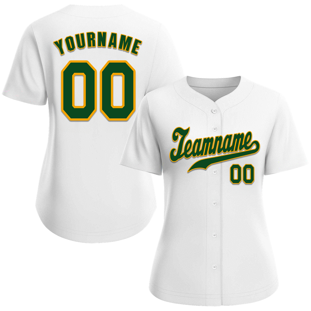 Custom White Classic Style Green Authentic Baseball Jersey