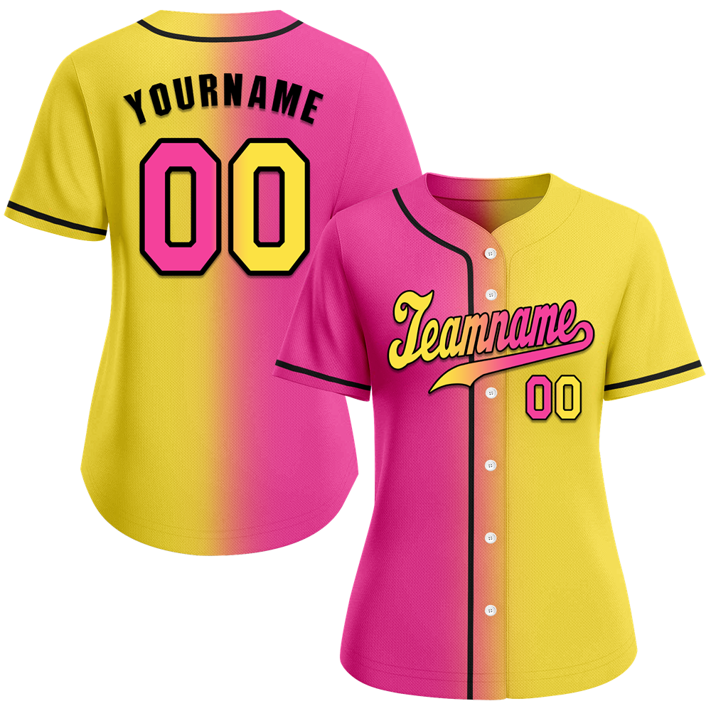 Custom Pink Yellow Gradient Fashion Yellow Authentic Baseball Jersey