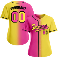 Custom Pink Yellow Gradient Fashion Yellow Authentic Baseball Jersey