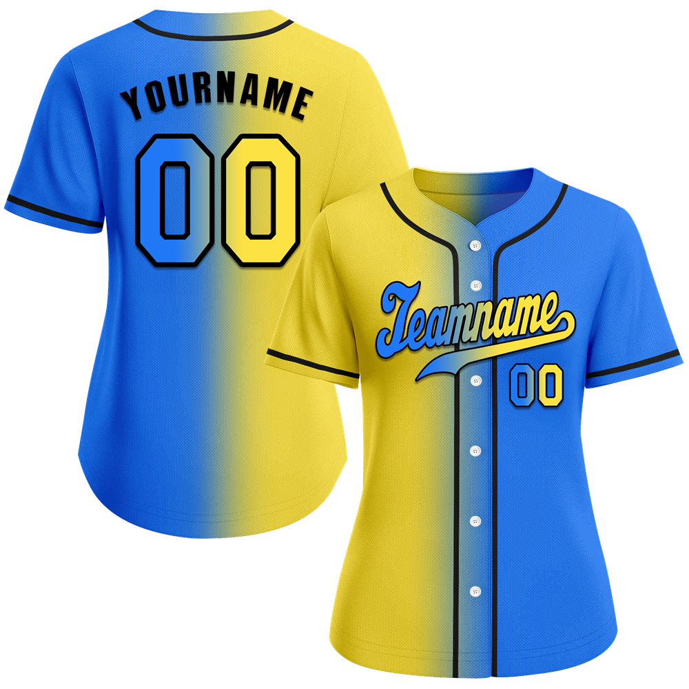 Custom Yellow Blue Gradient Fashion Blue Authentic Baseball Jersey