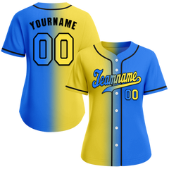 Custom Yellow Blue Gradient Fashion Blue Authentic Baseball Jersey