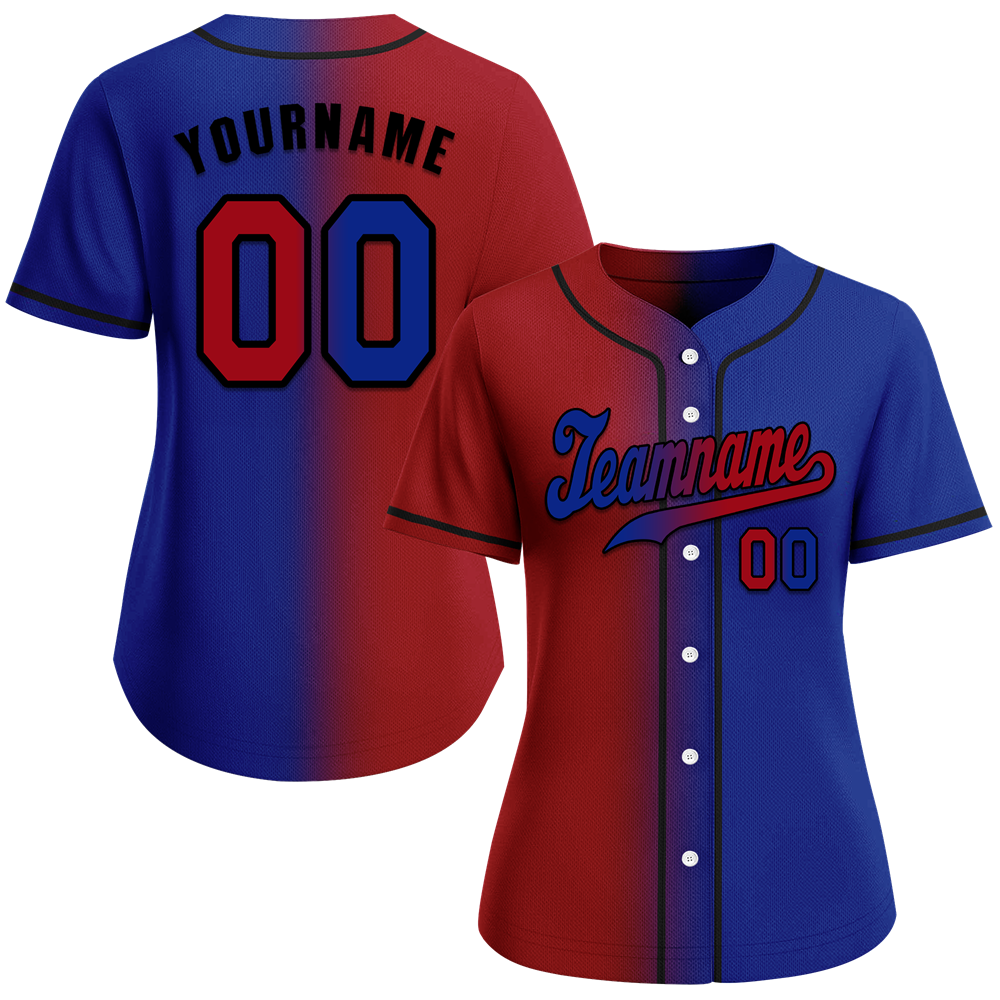 Custom Red Blue Gradient Fashion Blue Authentic Baseball Jersey