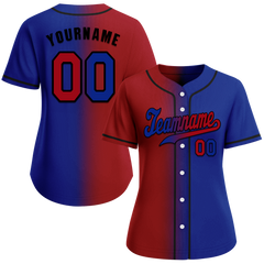 Custom Red Blue Gradient Fashion Blue Authentic Baseball Jersey