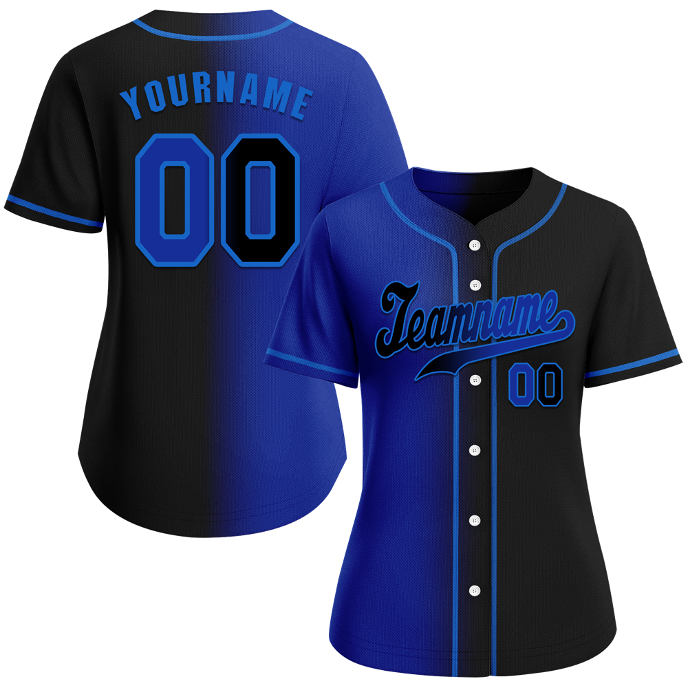 Custom Blue Black Gradient Fashion Black Authentic Baseball Jersey