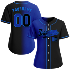 Custom Blue Black Gradient Fashion Black Authentic Baseball Jersey