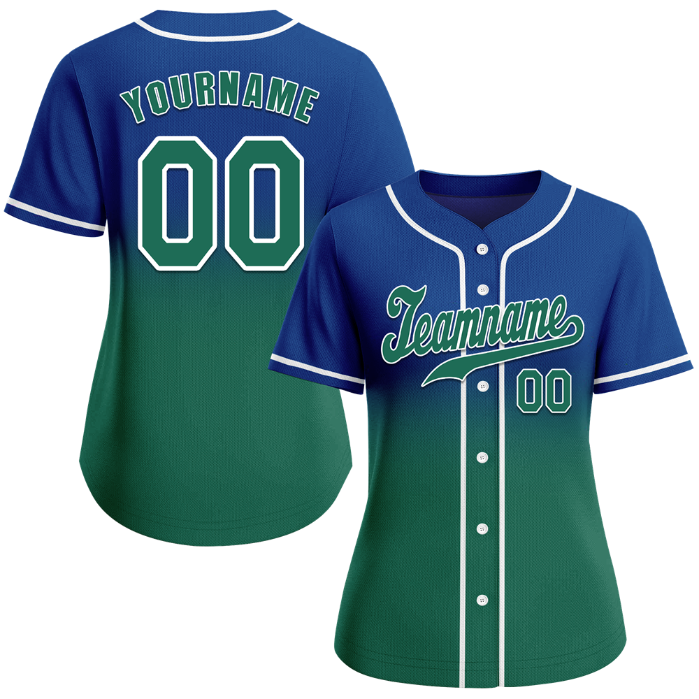 Custom Blue Green Fade Fashion Green Authentic Baseball Jersey