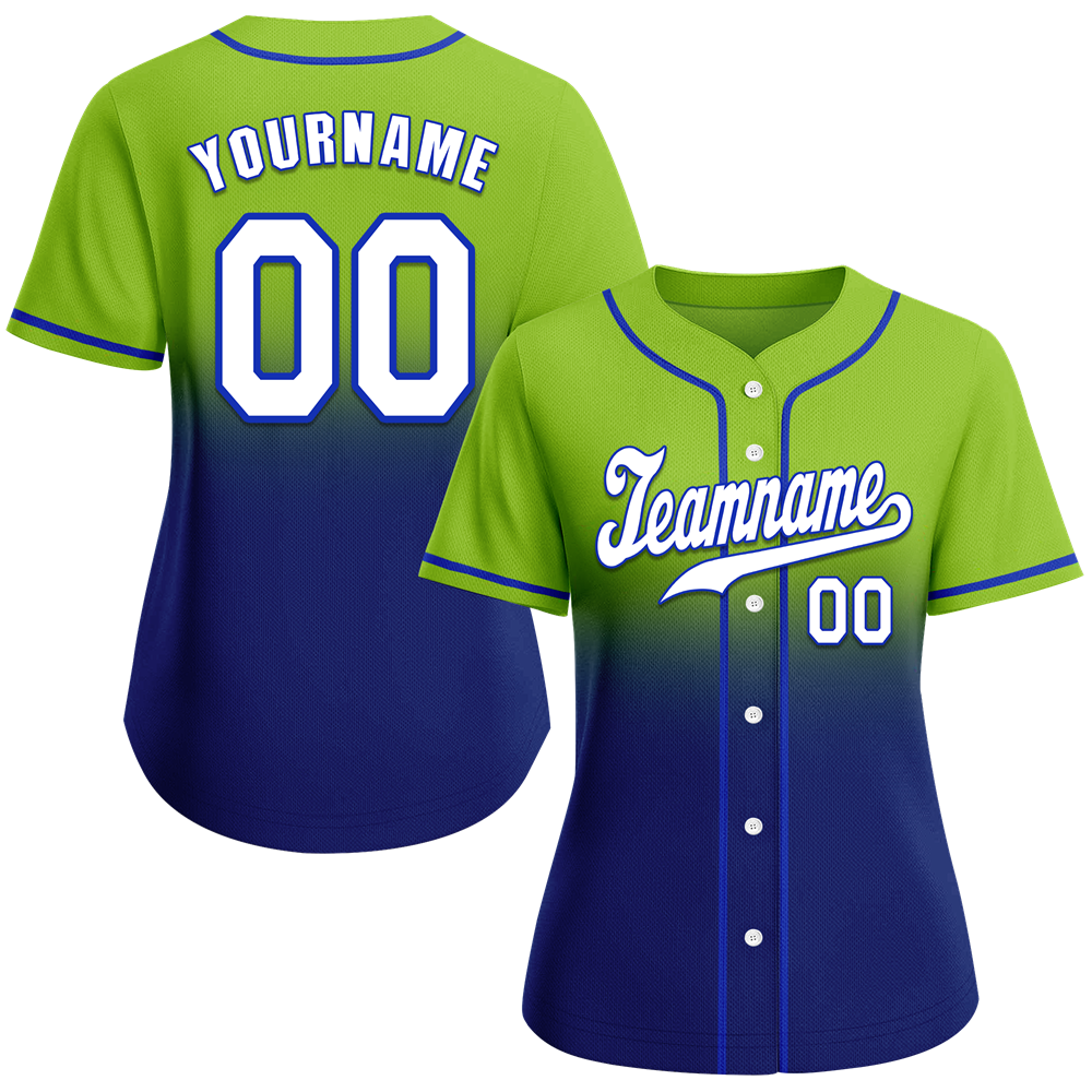 Custom Green Blue Fade Fashion White Authentic Baseball Jersey