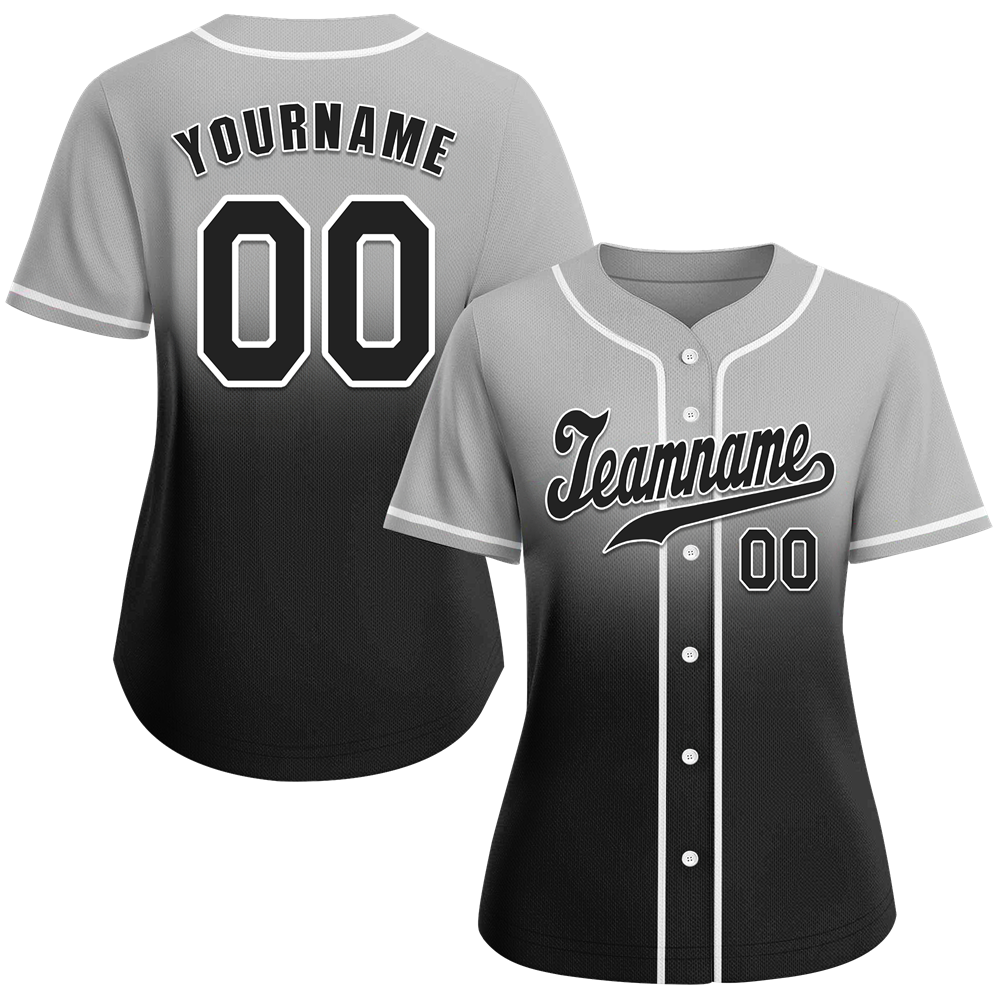 Custom Grey Black Fade Fashion Black Authentic Baseball Jersey