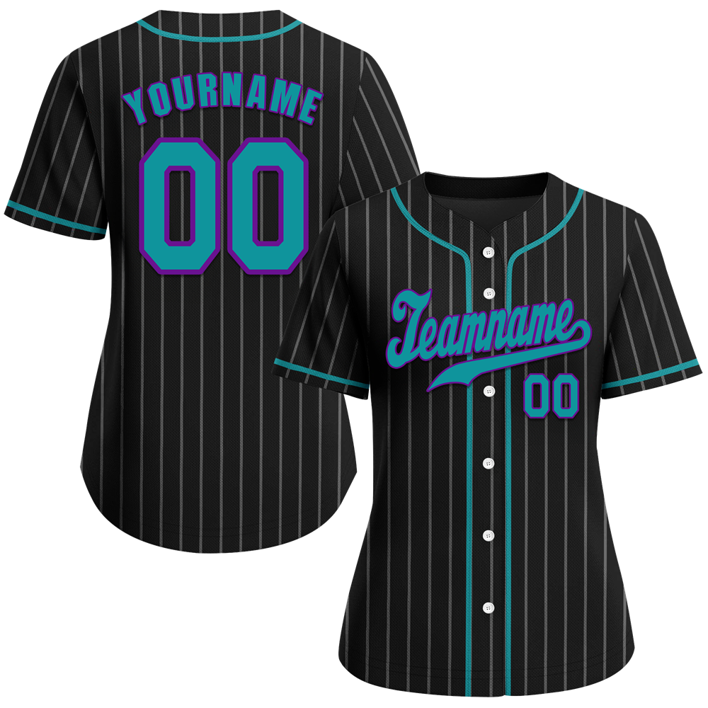 Custom Black Stripe Fashion Aqua Authentic Baseball Jersey