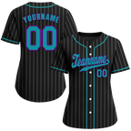 Custom Black Stripe Fashion Aqua Authentic Baseball Jersey
