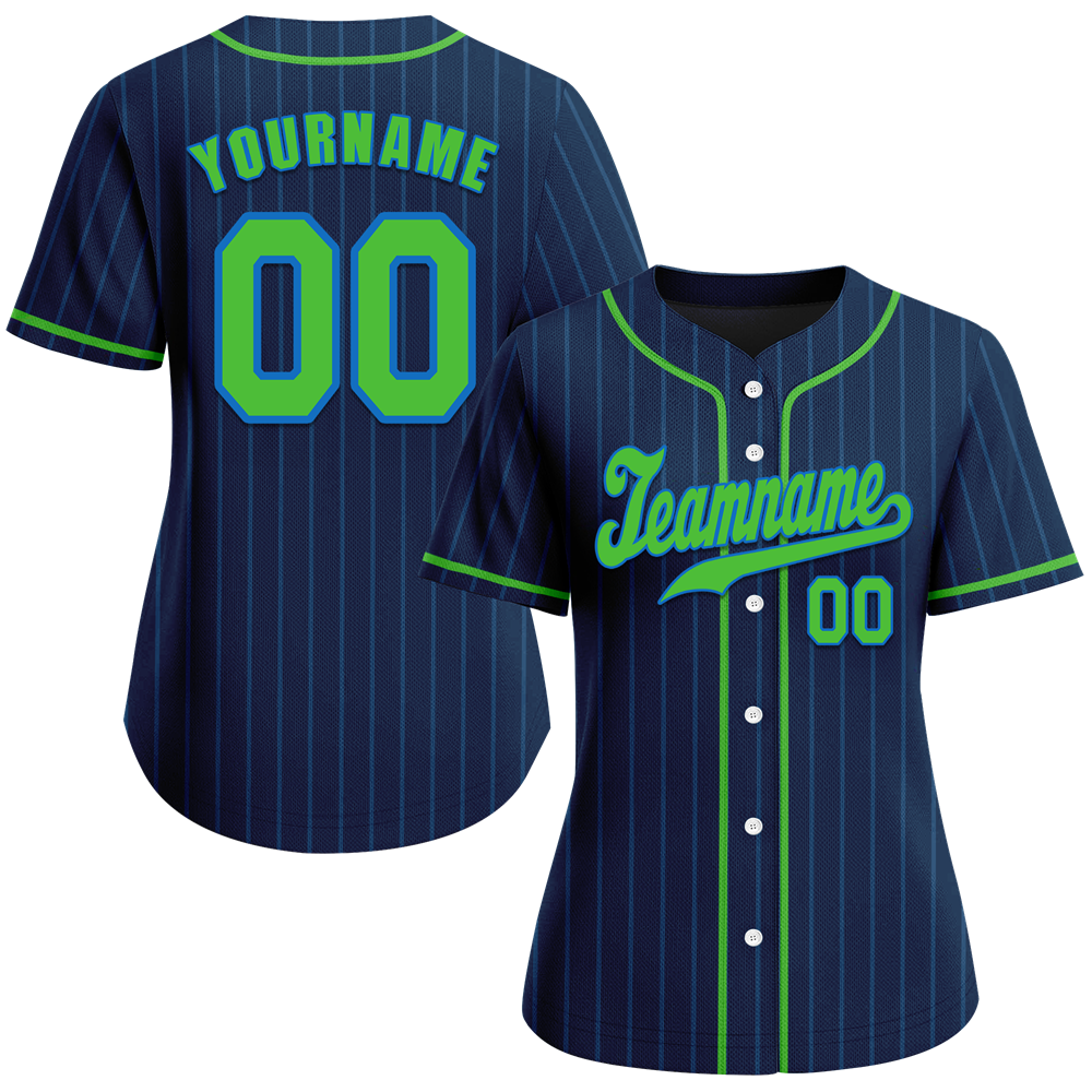 Custom Blue Stripe Fashion Green Authentic Baseball Jersey