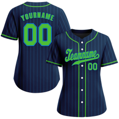 Custom Blue Stripe Fashion Green Authentic Baseball Jersey