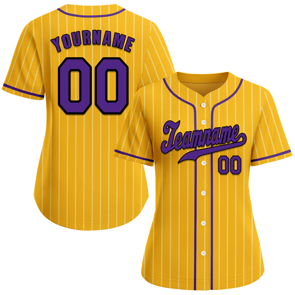 Custom Yellow Stripe Fashion Purple Authentic Baseball Jersey