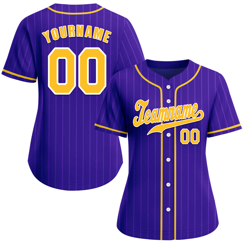 Custom Purple Stripe Fashion Yellow Authentic Baseball Jersey
