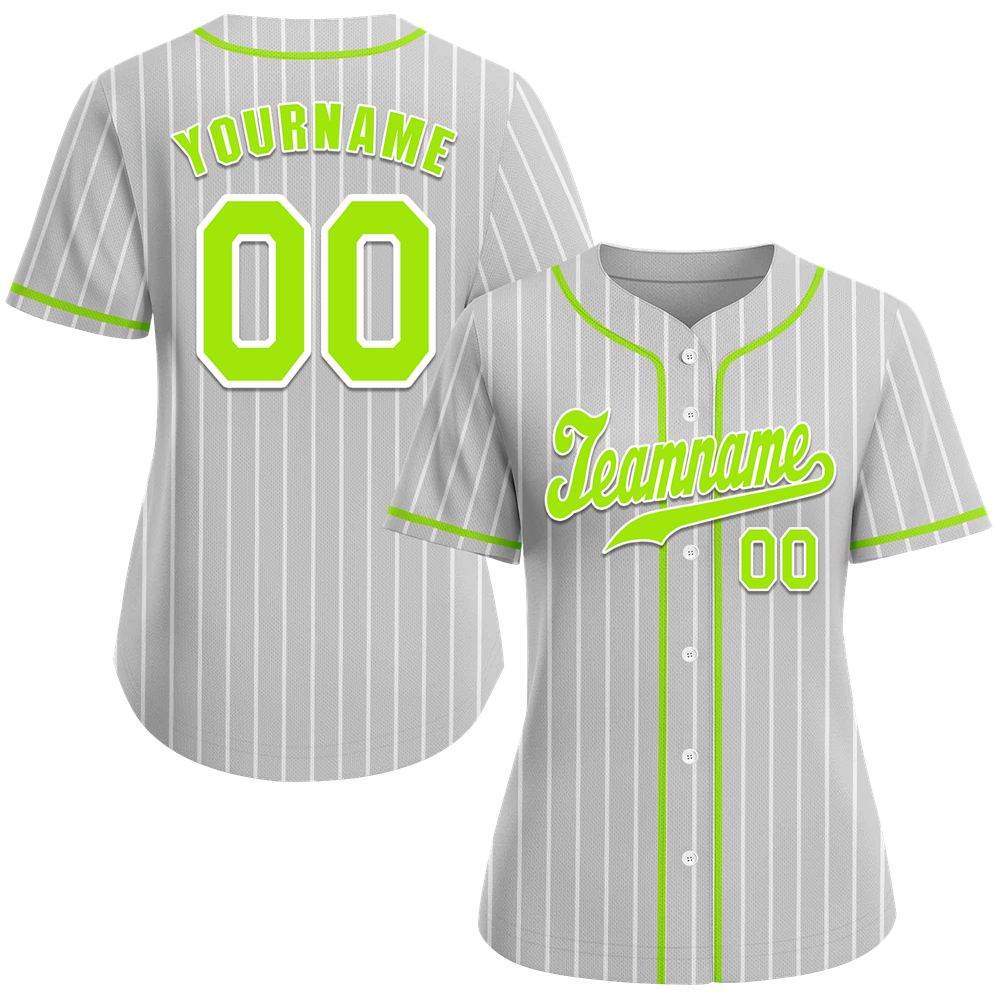 Custom Grey Stripe Fashion Green Authentic Baseball Jersey
