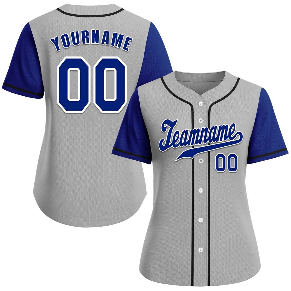 Custom Grey Blue Raglan Sleeves Blue Authentic Baseball Jersey