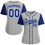 Custom Grey Blue Raglan Sleeves Blue Authentic Baseball Jersey