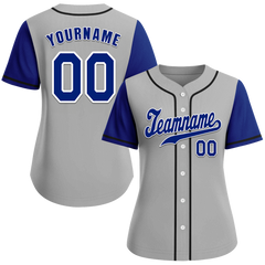 Custom Grey Blue Raglan Sleeves Blue Authentic Baseball Jersey