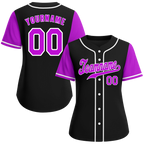 Custom Black Purple Raglan Sleeves Purple Authentic Baseball Jersey