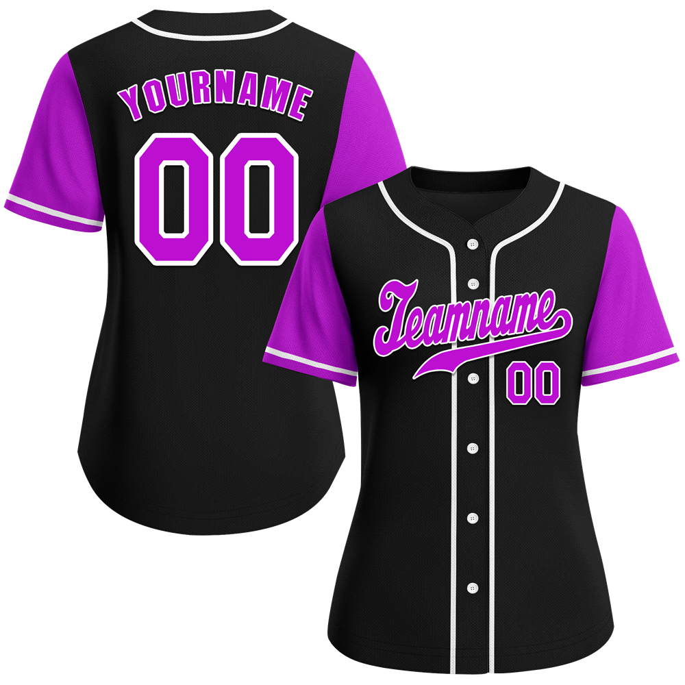 Custom Black Purple Raglan Sleeves Purple Authentic Baseball Jersey