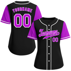 Custom Black Purple Raglan Sleeves Purple Authentic Baseball Jersey