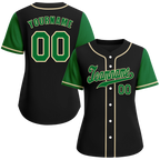 Custom Black Green Raglan Sleeves Green Authentic Baseball Jersey