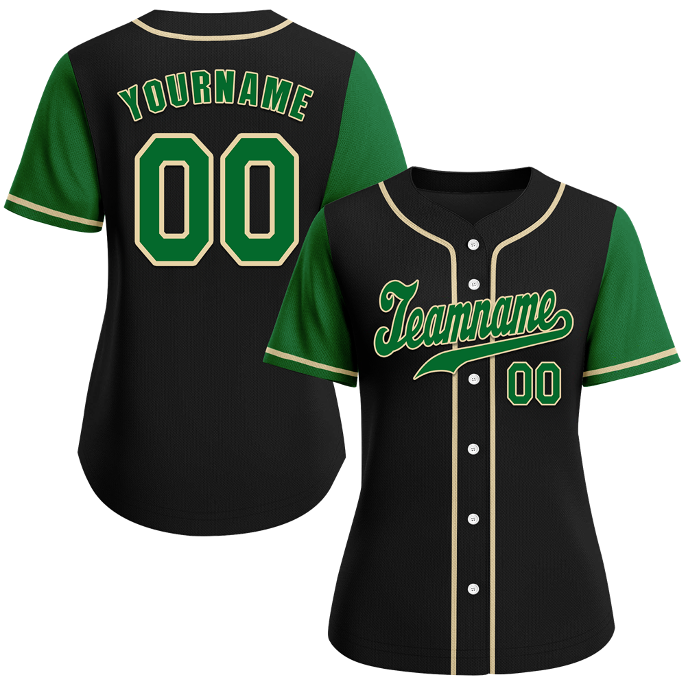Custom Black Green Raglan Sleeves Green Authentic Baseball Jersey