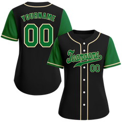 Custom Black Green Raglan Sleeves Green Authentic Baseball Jersey