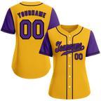 Custom Yellow Purple Raglan Sleeves Purple Authentic Baseball Jersey