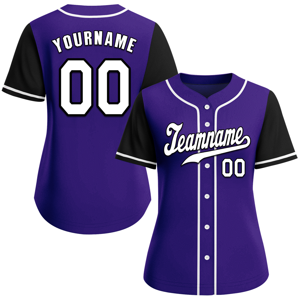 Custom Purple Black Raglan Sleeves White Authentic Baseball Jersey
